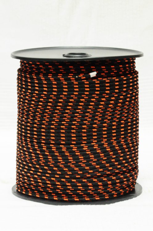 Vente corde pour djembé - Bobine de 200 m de drisse Ø5 mm noire / orange fluo pour djembe et tambour