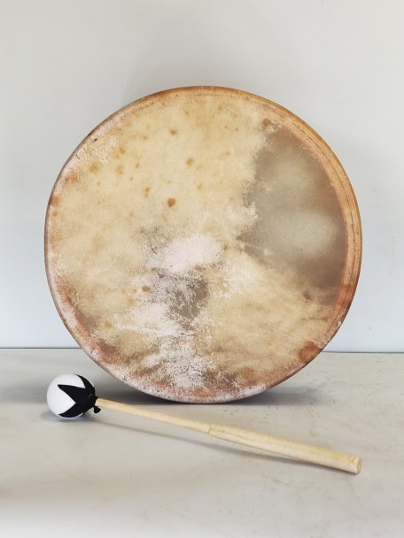 Tambour de chamane pour cérémonies et rituels sacrés - Tambour chamanique Peau de vache rasée 14″ 