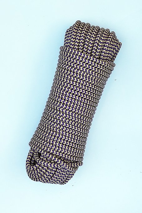 Corde tressée avec âme Ø5 mm chevrons beige violet 20 m - Cordage pour tambour djembé