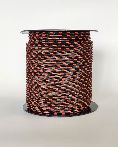 Corde tambour djembé renforcée PES 5 mm Noir / Orange fluo 100 m