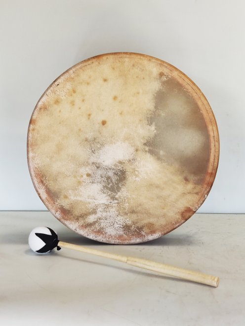 Tambour de chamane pour cérémonies et rituels sacrés - Tambour chamanique Peau de vache rasée 14″ 
