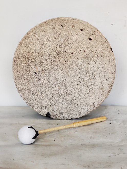 Tambour chamanique Peau de vache avec poils 14″