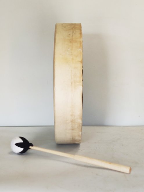 Tambour de chamane pour cérémonies et rituels sacrés - Tambour chamanique Peau de chèvre dépilée 14″ 
