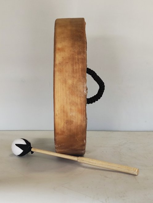 Tambour de chamane pour cérémonies et rituels sacrés - Tambour chamanique Peau de vache rasée 14″ 