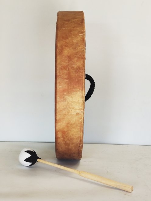 Tambour de chamane pour cérémonies et rituels sacrés - Tambour chamanique Peau de vache dépilée 18″ 