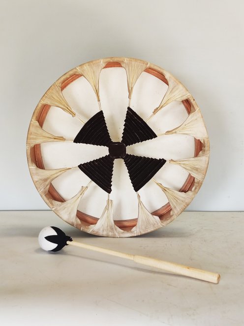 Tambour de chamane pour cérémonies et rituels sacrés - Tambour chamanique Peau de chèvre dépilée 14″ 