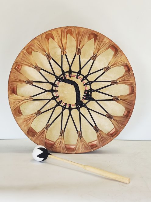 Tambour de chamane pour cérémonies et rituels sacrés - Tambour chamanique Peau de vache dépilée 18″ 
