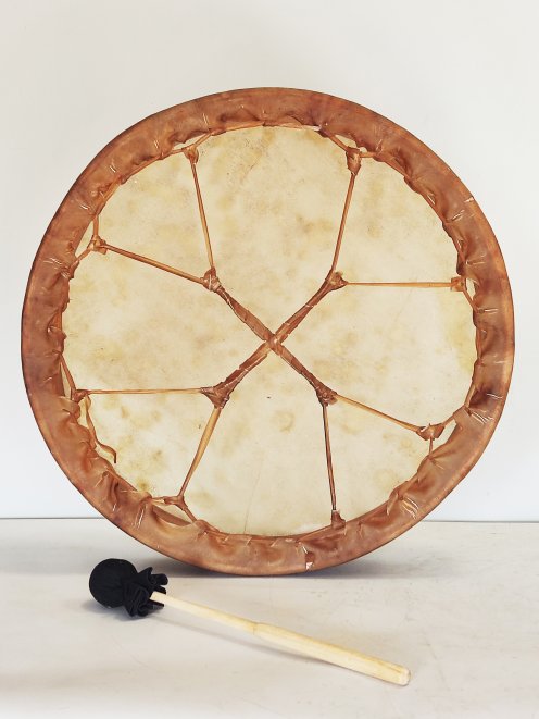 Tambour de chamane pour cérémonies et rituels sacrés - Tambour chamanique Peau de vache dépilée 20″ 