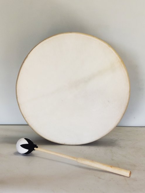 Tambour de chamane pour cérémonies et rituels sacrés - Tambour chamanique Peau de chèvre dépilée 14″ 