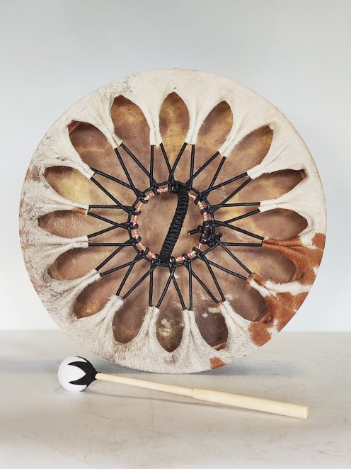 Tambour chamanique Peau de vache avec poils 18″