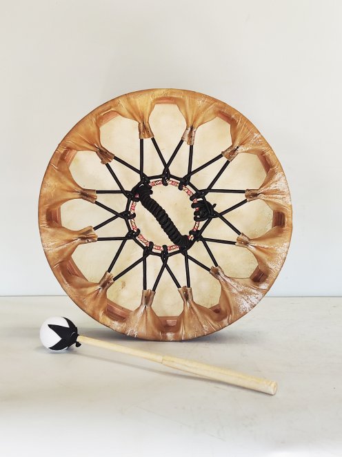 Tambour de chamane pour cérémonies et rituels sacrés - Tambour chamanique Peau de vache rasée 14″ 
