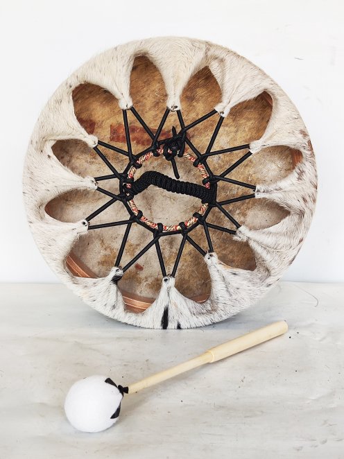 Tambour chamanique Peau de vache avec poils 14″