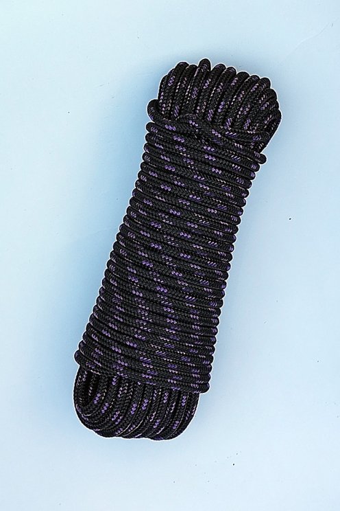 Corde tressée avec âme Ø5 mm noir fil violet 20 m - Cordage pour tambour djembé