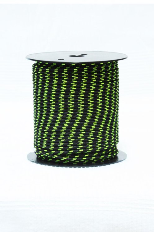 Corde tambour djembé renforcée PES 4 mm Noir / Jaune fluo 100 m