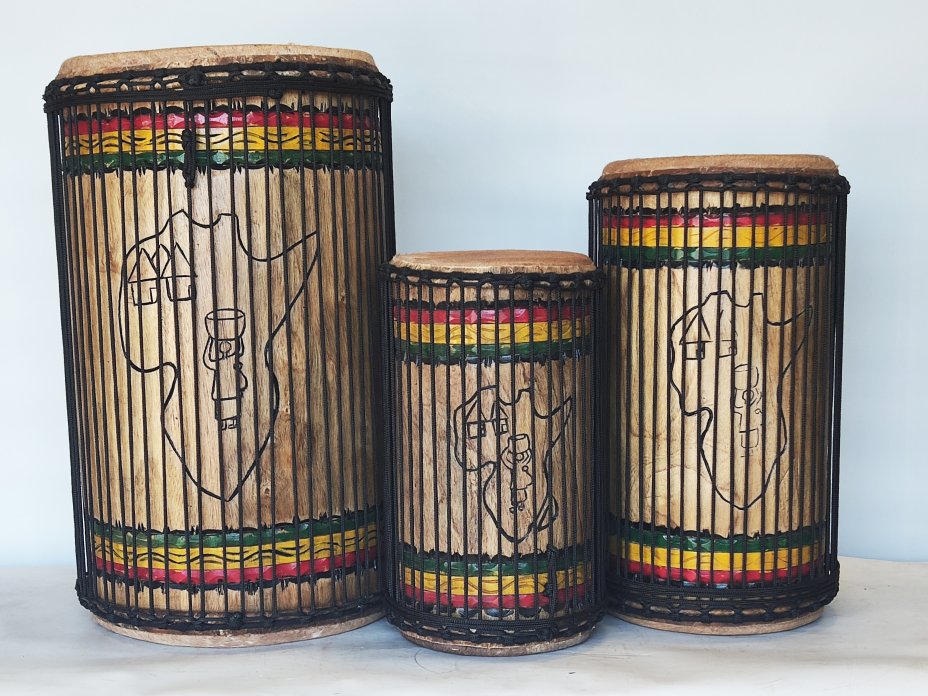 Ensemble de tambours basses dunun - Set de doundouns de Guinée
