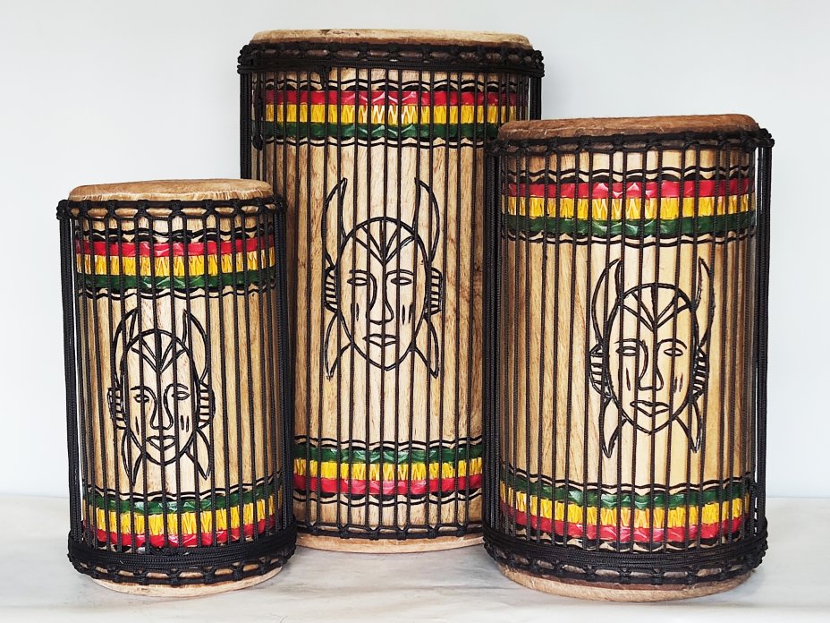 Ensemble de tambours basses dunun - Set de doundouns de Guinée